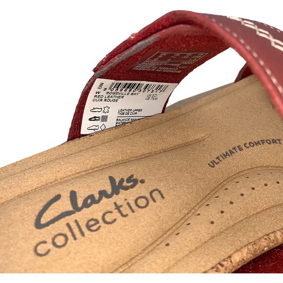 Clarks England ROSEVILLE BAY Red Leather Sandals 65242 ($125) Women's 7.5 New - Picture 5 of 10